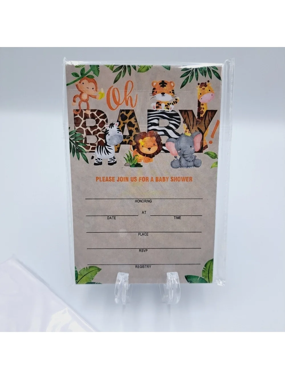 25 Safari Themed Baby Shower Invites Envelopes Diaper Book Request Gender Reveal